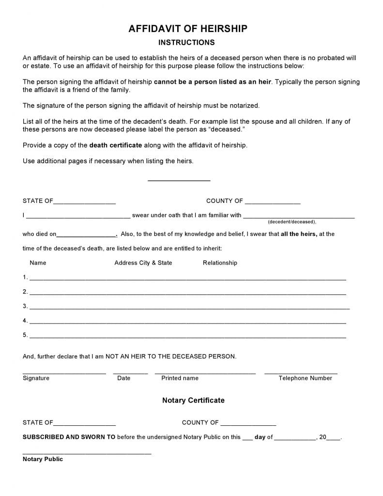 Download Free Arkansas Affidavit Of Heirship Form Form Download