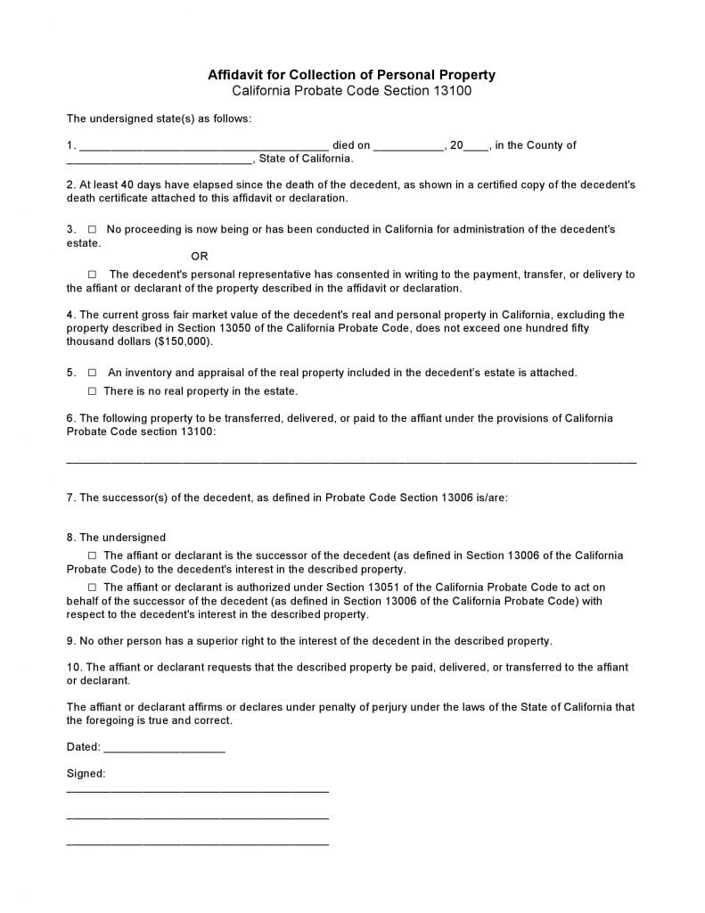 Download Free California Small Estate Affidavit Form Form Download