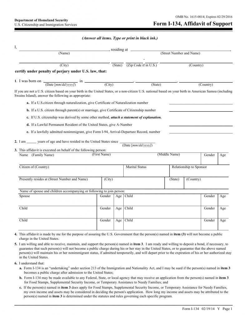 Download USCIS Affidavit Of Support Form I 134 PDF FreeDownloads