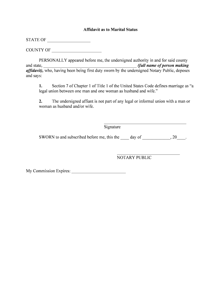 Fill Edit And Print Affidavit As To Marital Status Single Form 