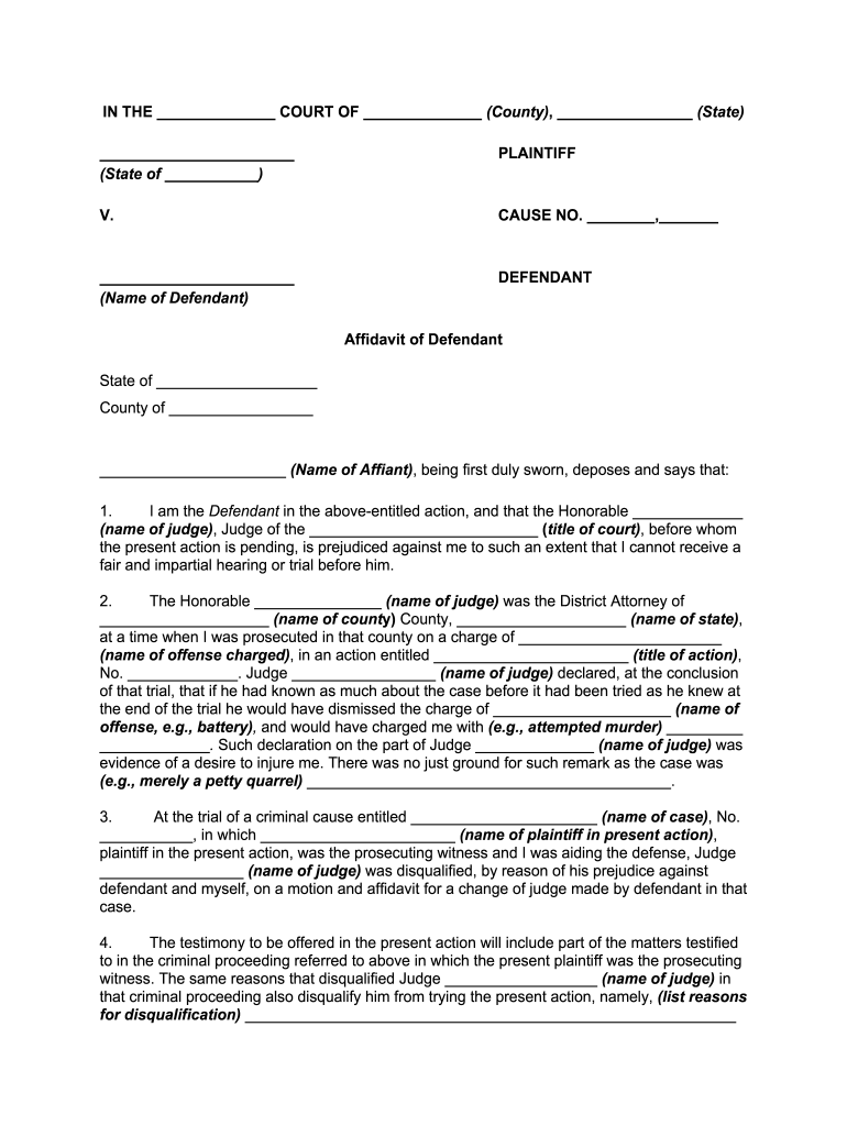 Fill Edit And Print Affidavit To Disqualify Or Recuse Judge For 