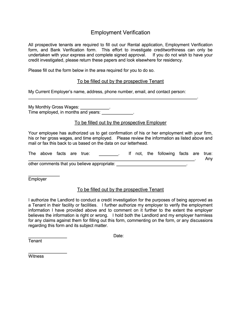 Fill Edit And Print Employment Verification Legal Form Form Online 