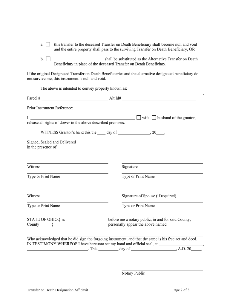 Montgomery County Transfer On Death Designation Affidavit Form Ohio