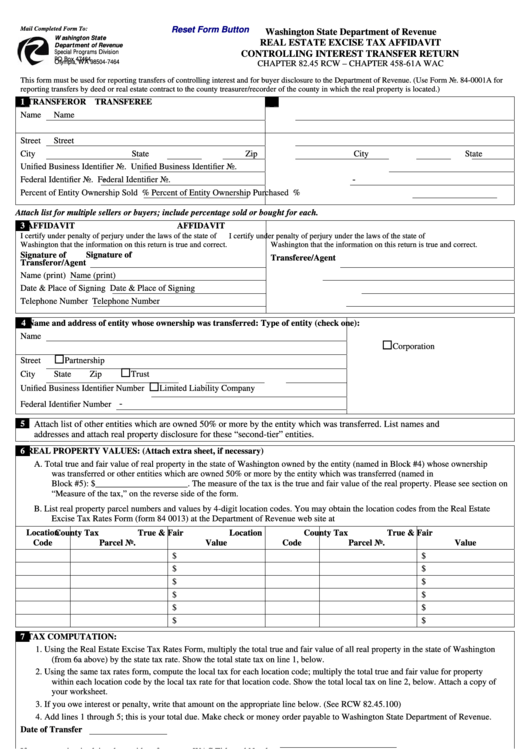 Fillable Form 84 0001be A Real Estate Excise Tax Affidavit 