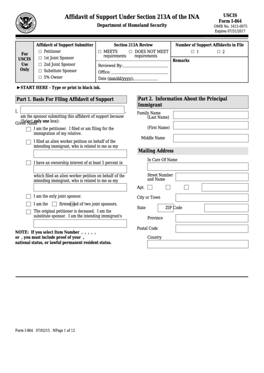 Form I864 Affidavit Of Support Sample 2024