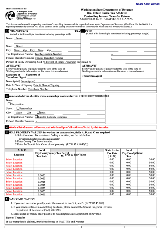 King County Real Estate Excise Tax Affidavit Form 2024