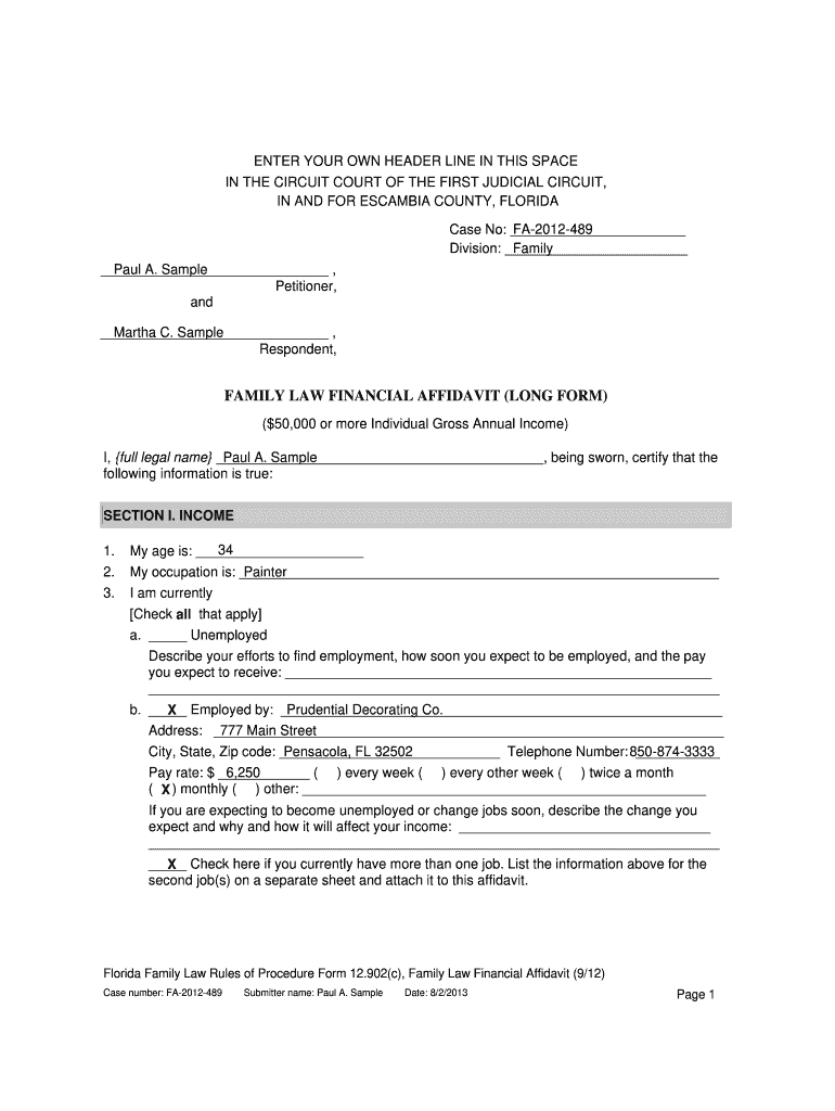 Financial Affidavit Florida Fill Out And Sign Printable PDF Template 