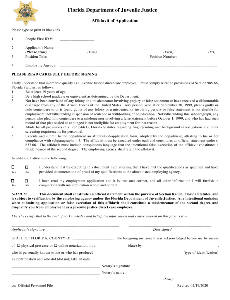 Florida Affidavit Of Application Download Fillable PDF Templateroller