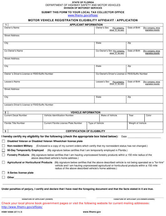 Florida Motor Vehicle Registration Renewal Form Motorceowall