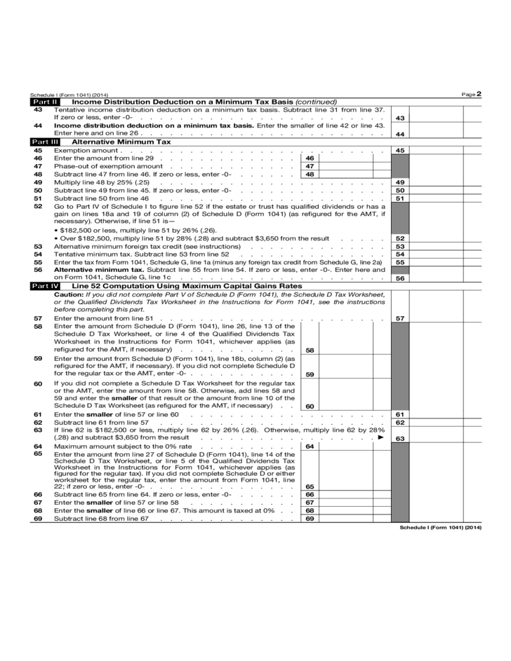 Form 1041 Schedule I Alternative Minimum Tax Estates And Trusts