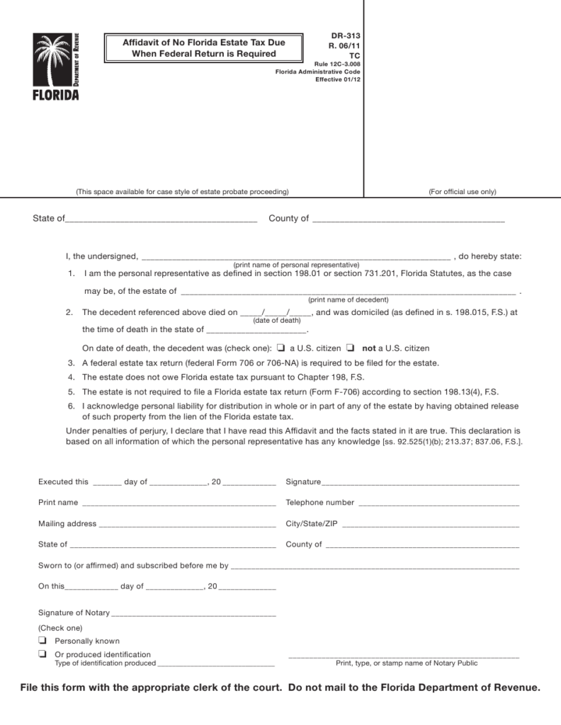 Form DR 313 Download Printable PDF Or Fill Online Affidavit Of No 