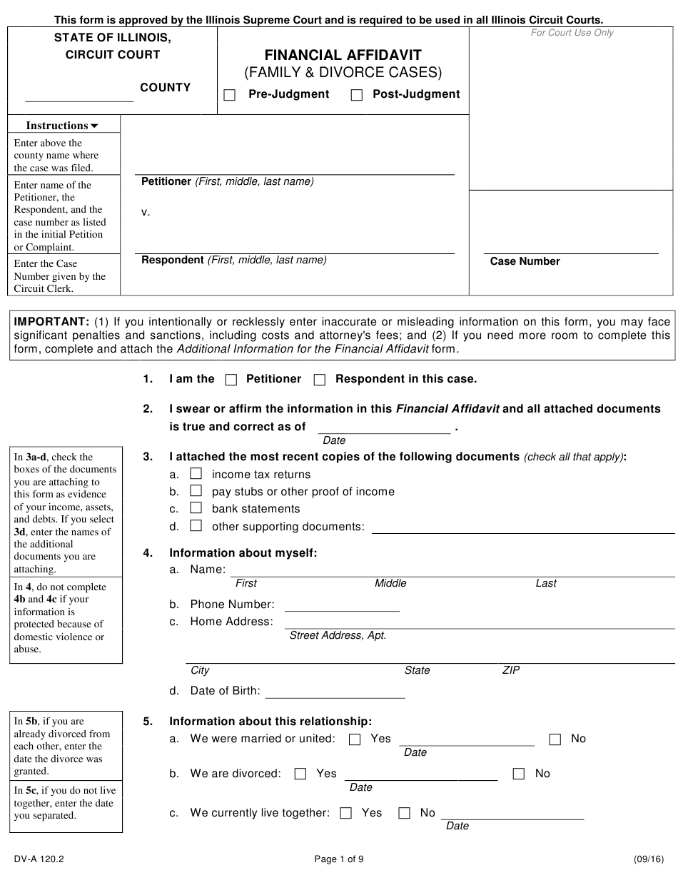 Form DV A120 2 Download Fillable PDF Or Fill Online Financial Affidavit