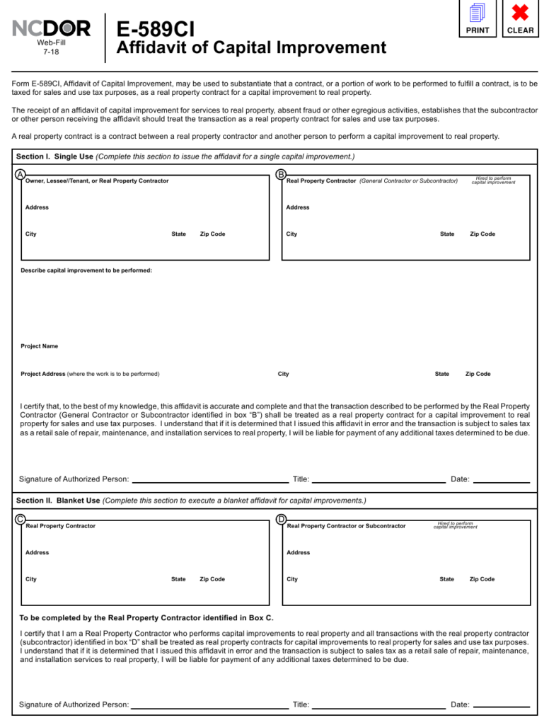 Form E 589CI Download Fillable PDF Or Fill Online Affidavit Of Capital 