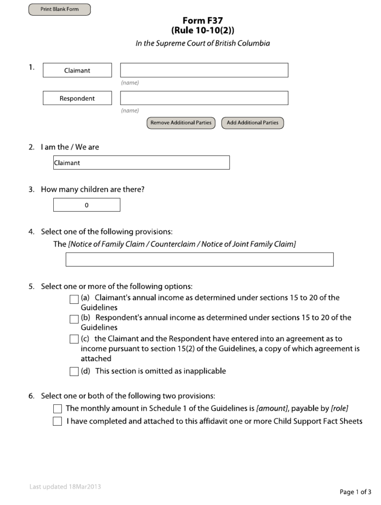 Form F37 Download Fillable PDF Or Fill Online Child Support Affidavit 