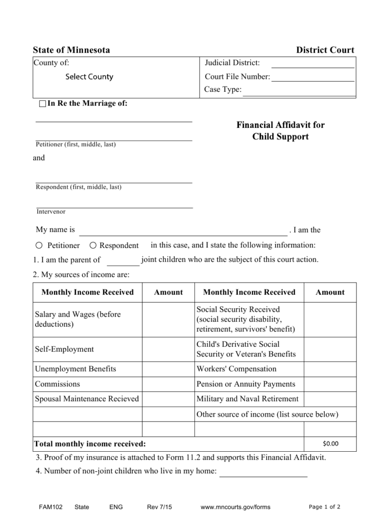Form FAM102 Download Fillable PDF Or Fill Online Financial Affidavit 