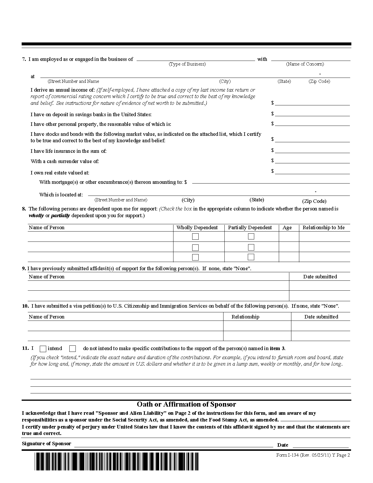 Affidavit Of Support Uscis Form I 134 2023 PrintableAffidavitForm