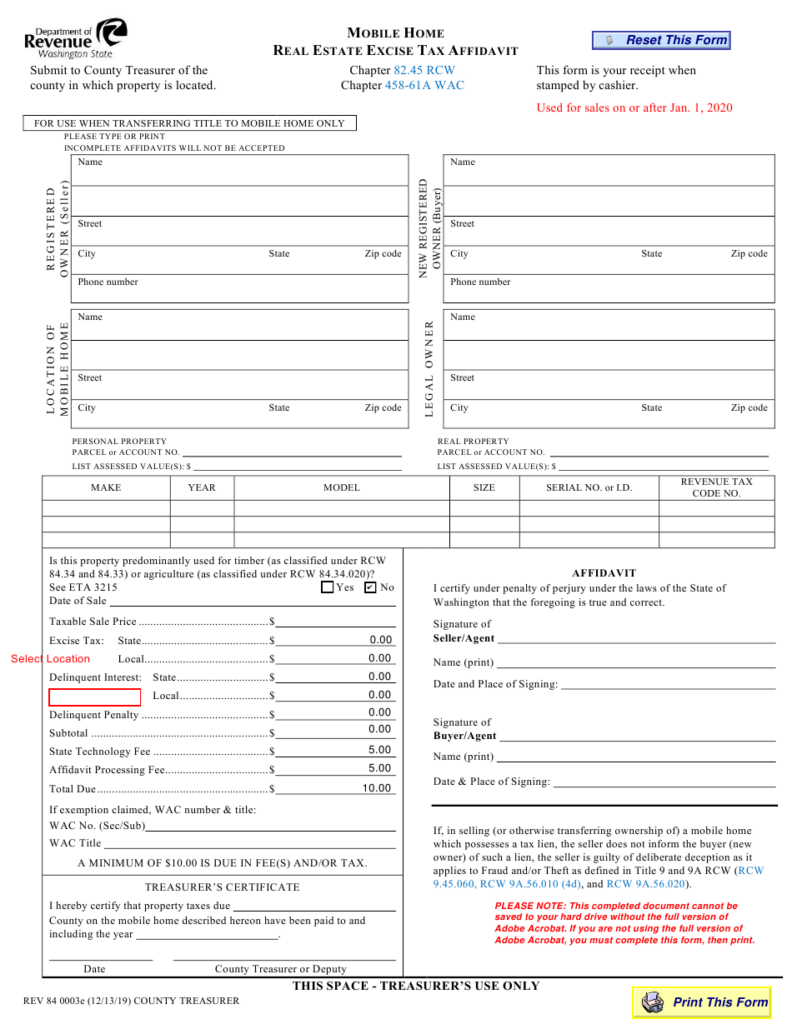 Form REV84 0003E Download Fillable PDF Or Fill Online Mobile Home Real 