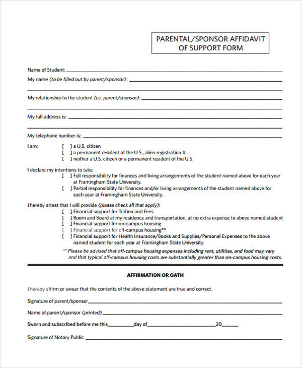 FREE 10 Affidavit Support Forms In PDF MS Word