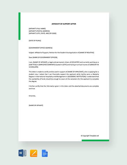 FREE 12 Sample Affidavit Of Support Letter Templates In PDF MS Word 