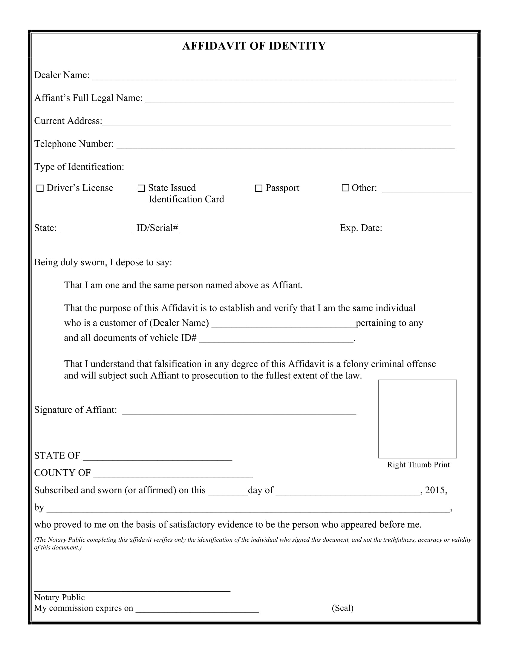 Free Forms Affidavit Of Identity 2024 5667