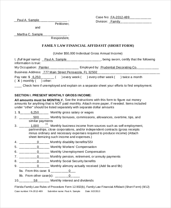 FREE 8 Sample Affidavit Forms In PDF