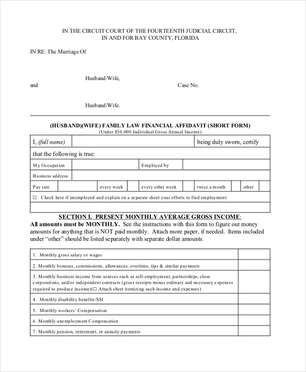 FREE 9 Sample Financial Affidavit Forms In PDF MS Word