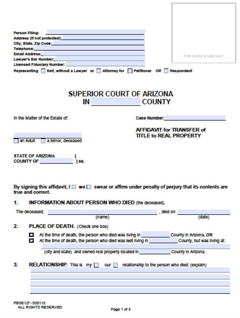 Free Arizona Affidavit Of Heirship Real Estate Form PDF Word