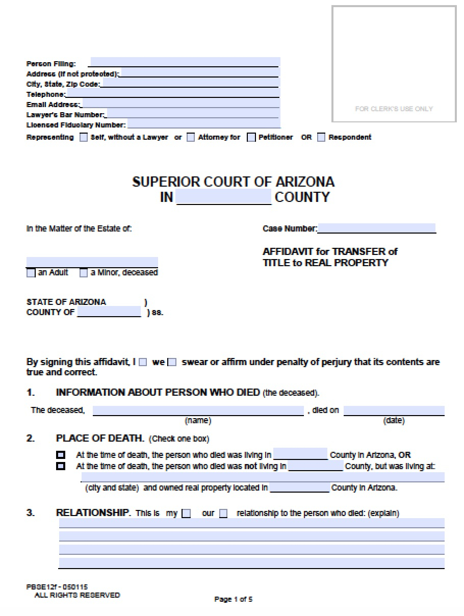 Affidavit Of Succession Form Pr 135 Pima County 2022 0319