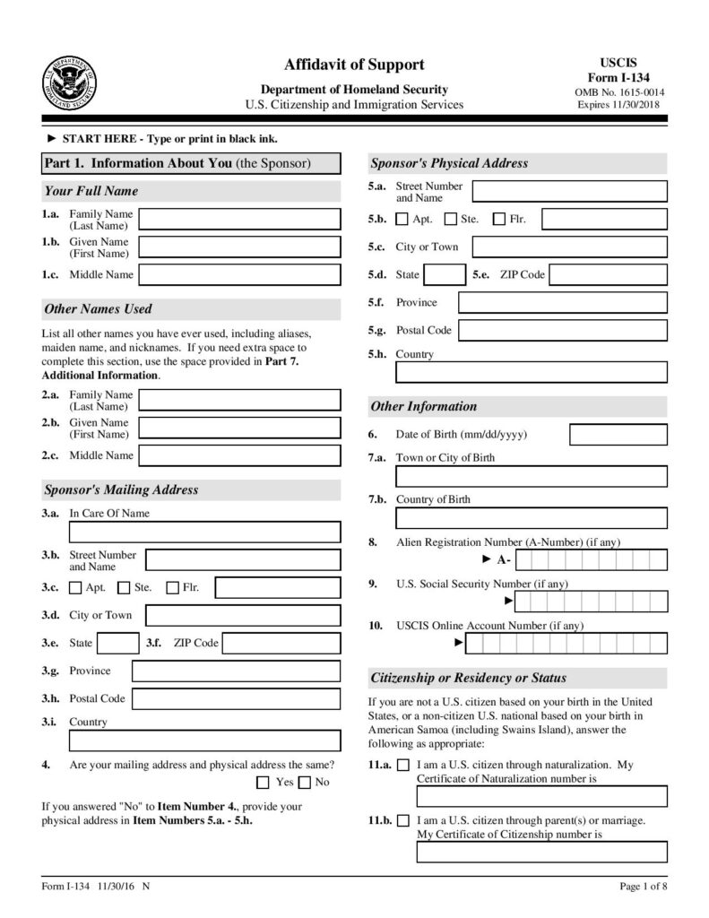 Free Form I 134 Affidavit Of Support WikiForm