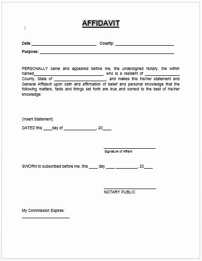 Free General Affidavit Form Download Beautiful Affidavit Form Microsoft