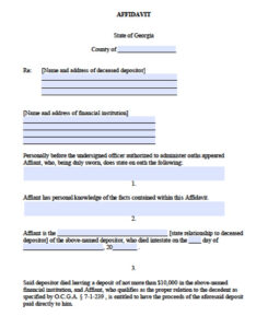 Free Georgia Small Estate Banking Affidavit Form PDF Word