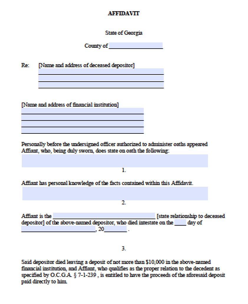 Small Estate Affidavit Ga Form 2024 - PrintableAffidavitForm.com