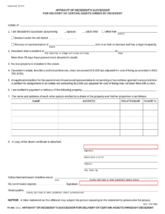 Free Michigan Small Estate Affidavit Form PC 598 PDF EForms