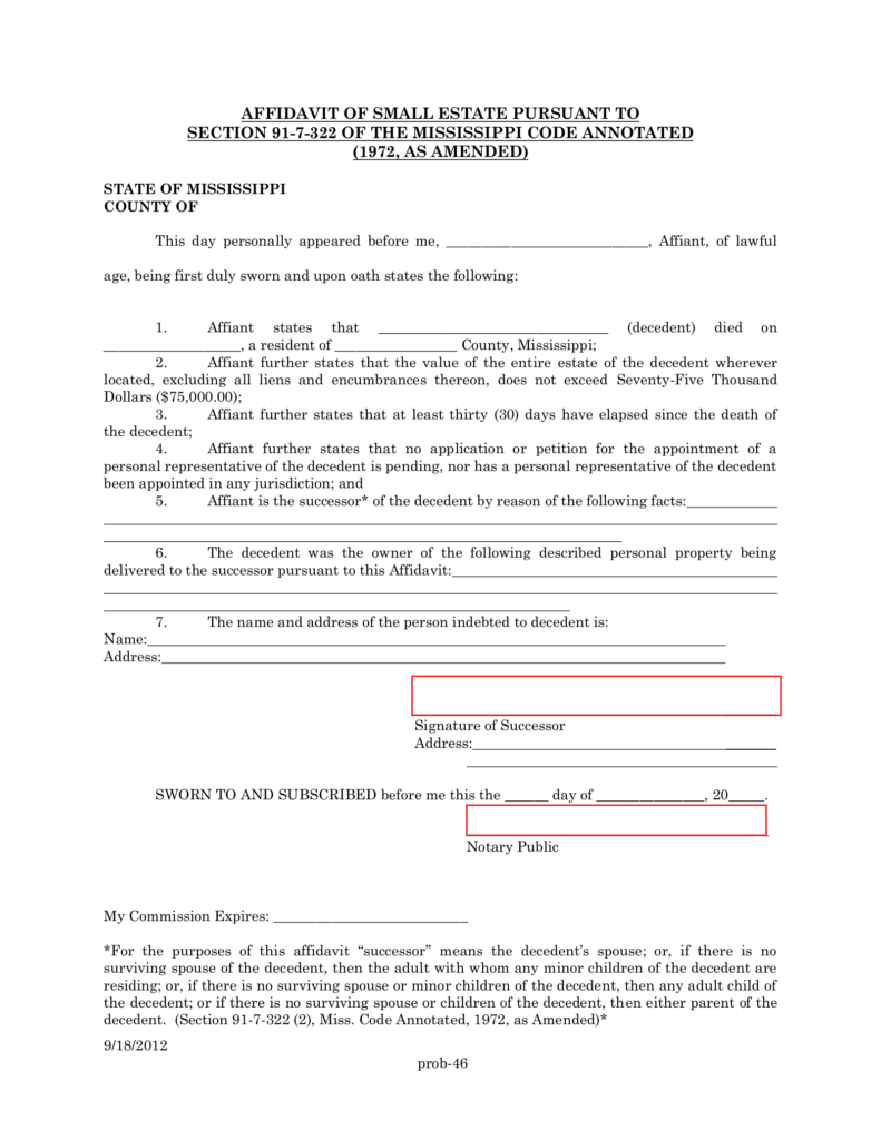 Free Mississippi Small Estate Affidavit PDF EForms