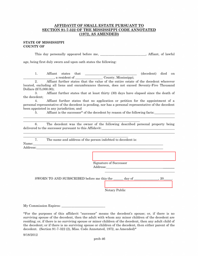 Free Mississippi Small Estate Affidavit PDF EForms