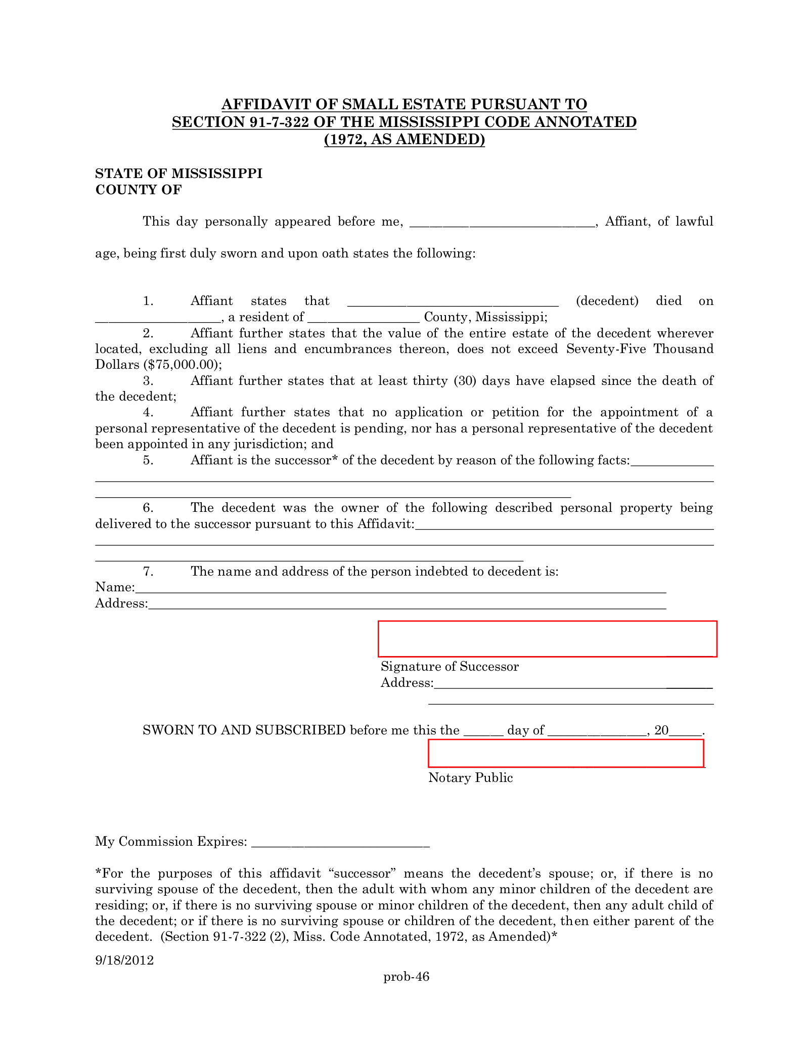 Free Mississippi Small Estate Affidavit PDF EForms