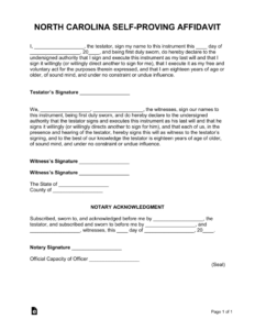 Free North Carolina Self Proving Affidavit Form PDF Word EForms