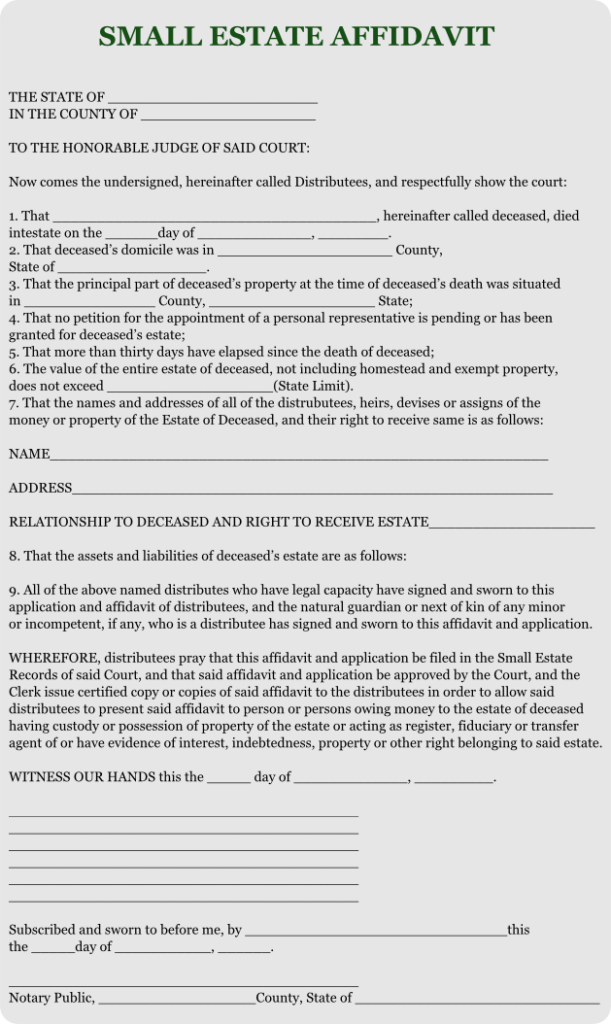 Free Small Estate Affidavit Form Small Estate Affidavit Form