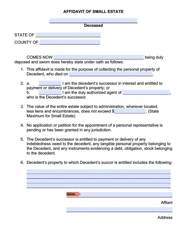 Free Small Estate Affidavit Forms Adobe PDF MS Word Templates 