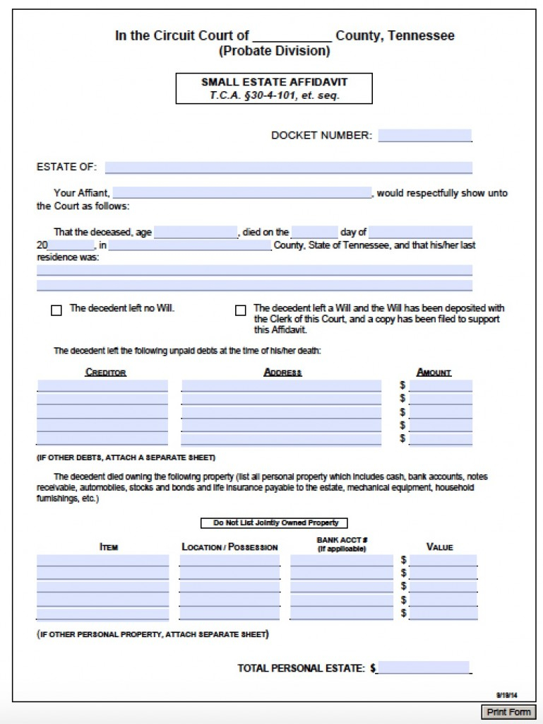 Free Tennessee Affidavit Of Heirship Form PDF Word