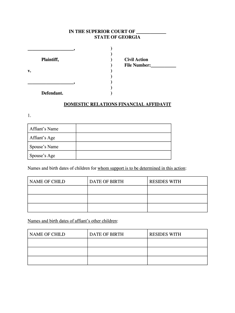 GA Domestic Relations Financial Affidavit Complete Legal Document 