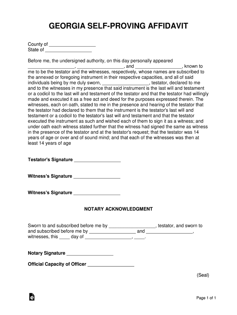 GA Self Proving Affidavit Fill And Sign Printable Template Online 