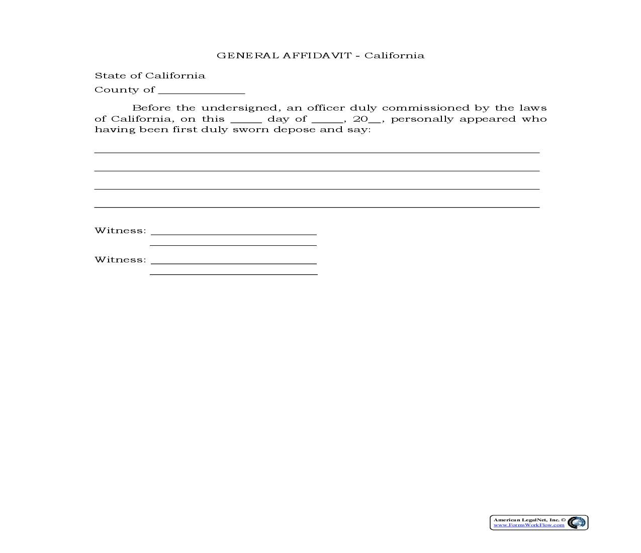 General Affidavit California Legal Forms Form Legal