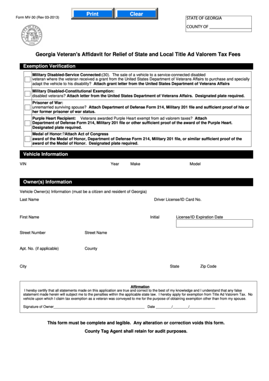 Georgia Intangible Tax Multiple Counties Affidavit Form 2022 