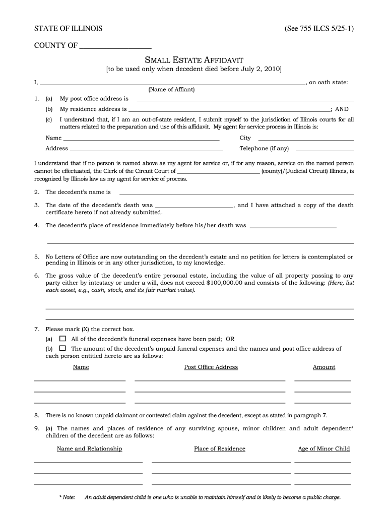 Illinois Small Estate Affidavit Fill Online Printable Fillable 