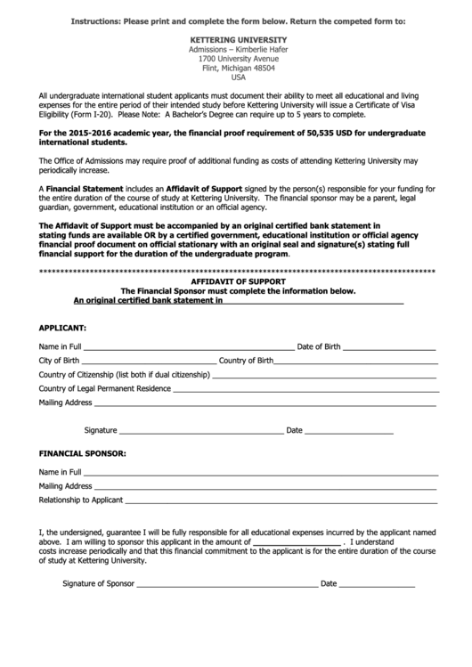 International Affidavit Of Support Form Printable Pdf Download