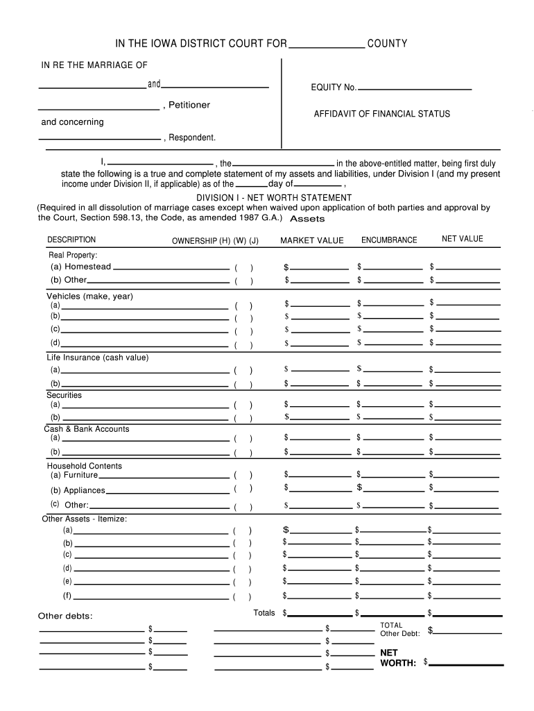Iowa Affidavit Financial Fill Out And Sign Printable PDF Template