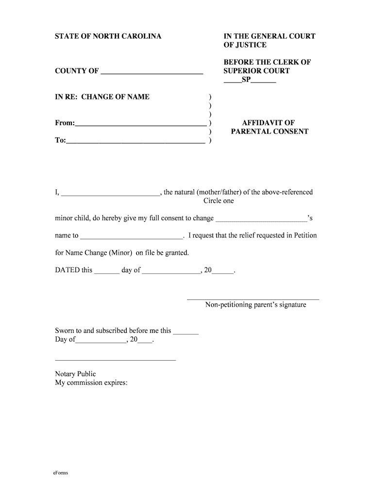 NC Affidavit Of Parental Consent 2020 2021 Fill And Sign Printable 