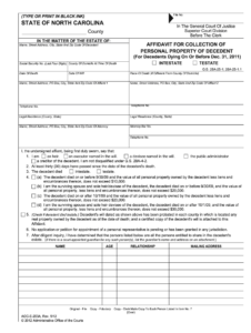 North Carolina Small Estate Affidavit Form Aoc E 203b Fill Online