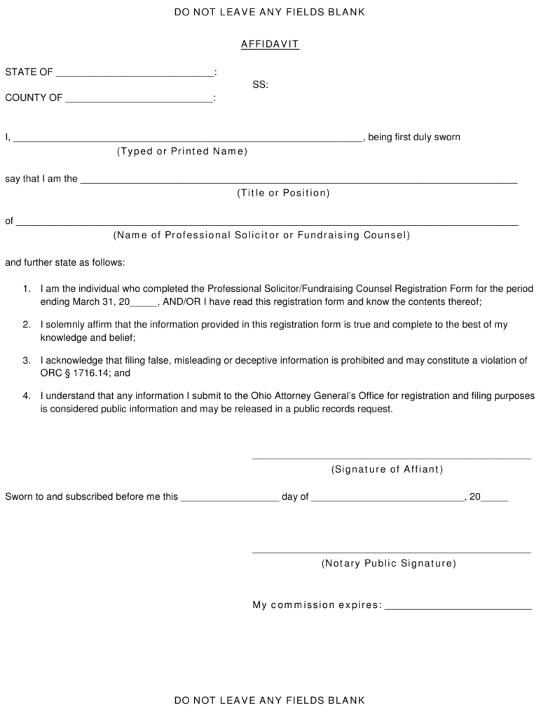 Ohio Registration Affidavit Form Download Fillable PDF Templateroller